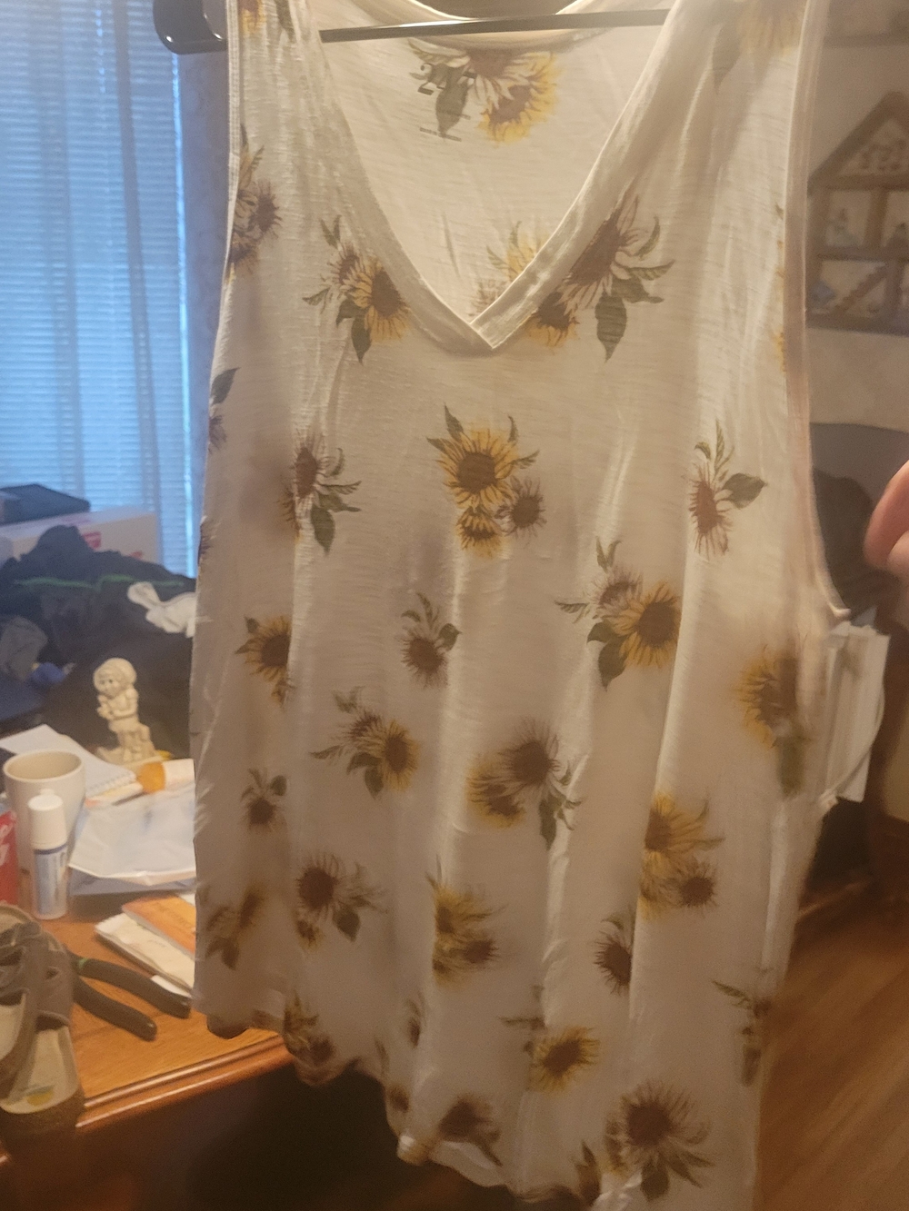 Maurices White Sunflower Print V-Neck Tank Top